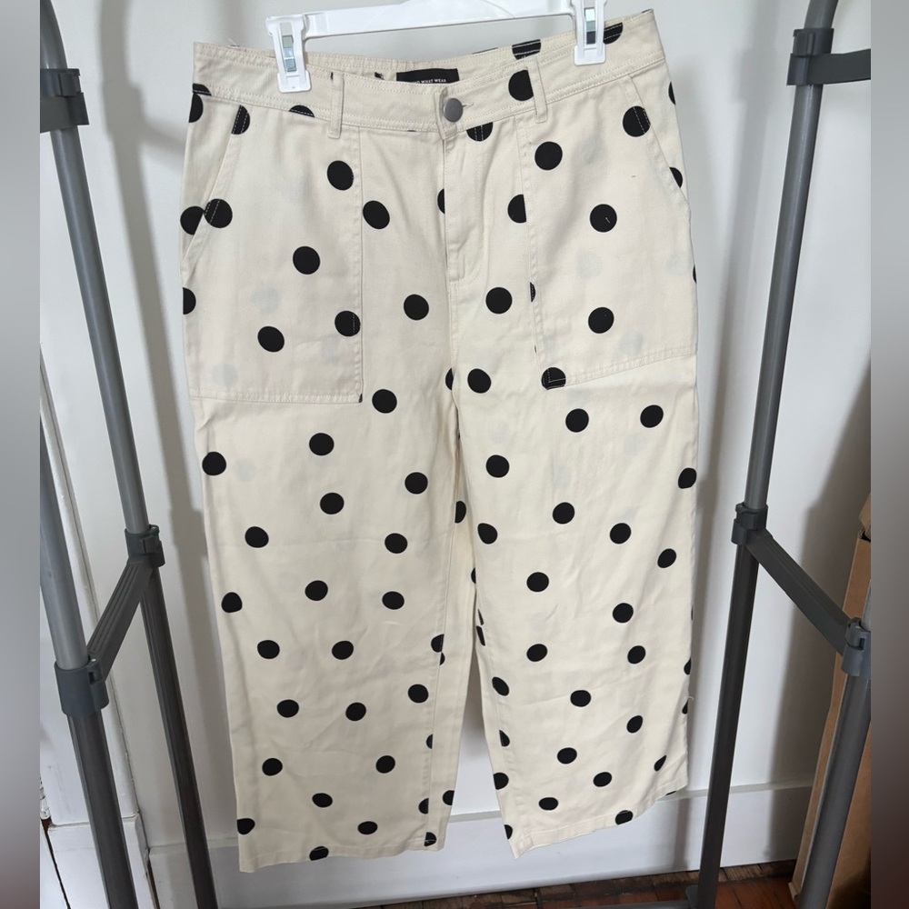 Polka Dot Wide-Leg High Rise Pants